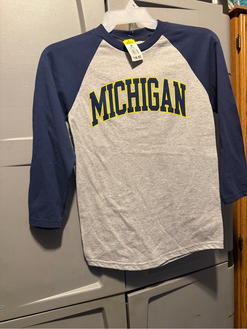 Pro Edge Michigan Gray & Navy Raglan Long Sleeve Tee